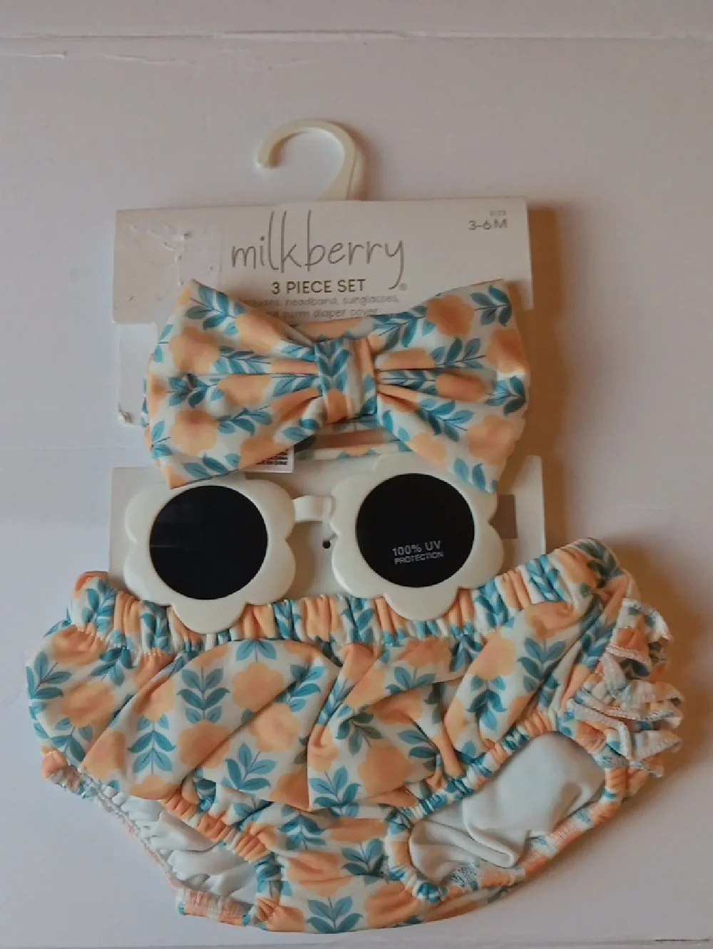 PEACH FLORAL KIDS SUNGLASSES & BOW SET - PEACH/TEAL